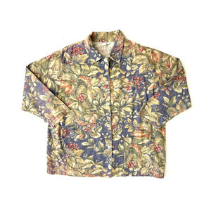 Vintage Krista Koeppe Jacket 3XL Blue Green Floral Woven Cotton Cottagecore USA